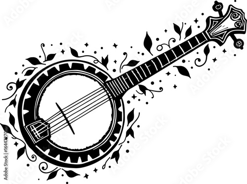 Floral Banjo: Artistic Music Silhouette Design" vector bundle