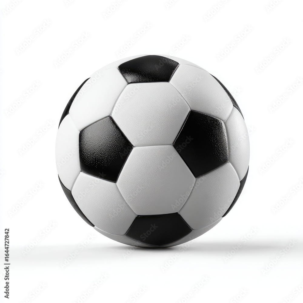 Fototapeta premium Soccer ball, black and white, 3D render, isolated