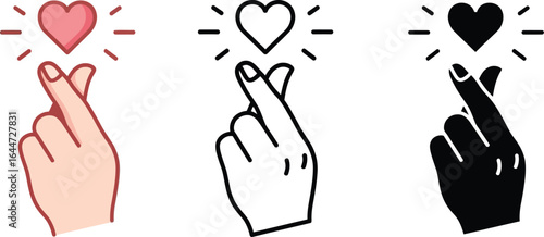 Three hands making a mini heart gesture in different styles