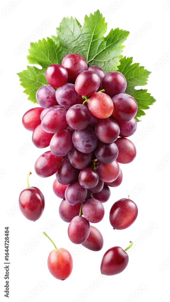 Fototapeta premium Red Grape with Leaves Isolated on White Background