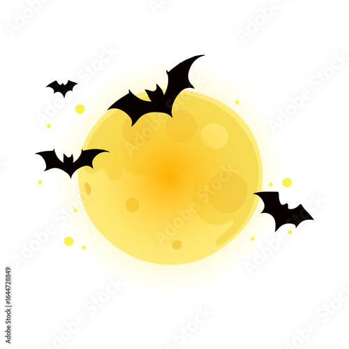 halloween moon with bats  silhouette isolated on transparent background