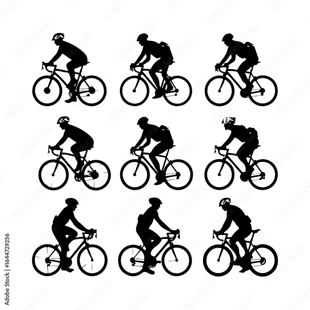 Obraz premium Cyclist Ride Cycle Silhouette Clipart On White Background