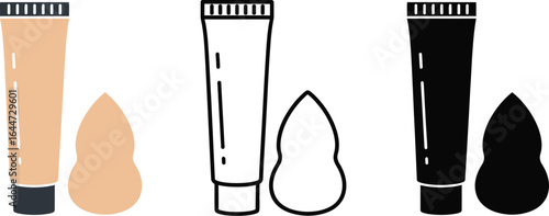 Illustrations of foundation tube and sponge in three styles