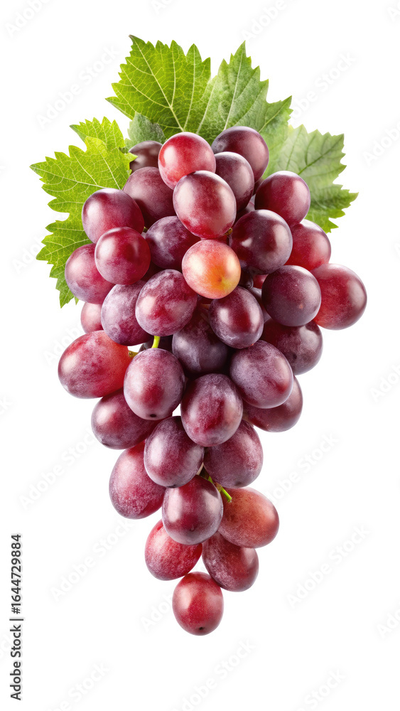 Fototapeta premium Red Grape with Leaves Isolated on White Background