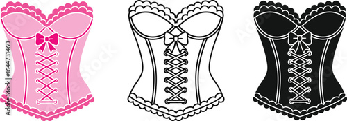 Illustration of four corsets in different colors and styles