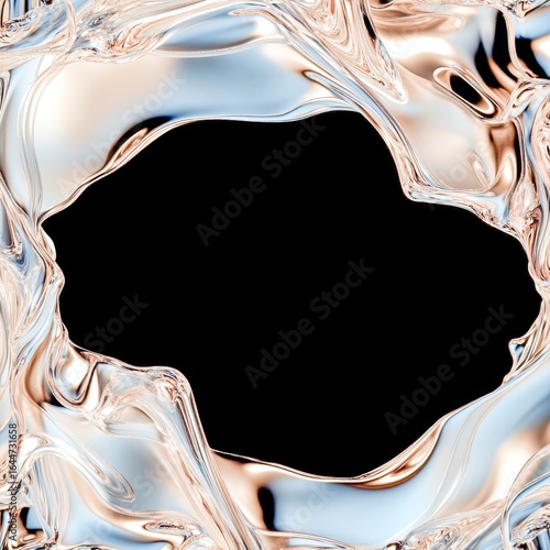 a fusion of reflective liquid metal and soft organic textures enclosed by a sleek modern border futuristic and elegant