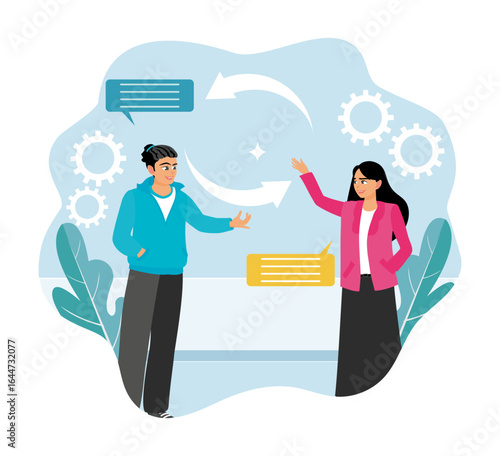 Men and women chat and build social interaction skills.
