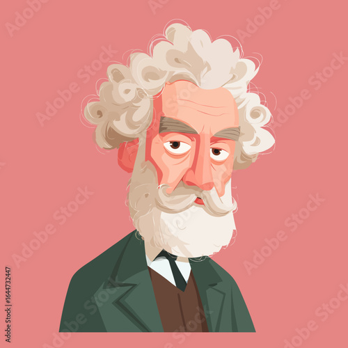 Flat Style Detailed Portrait of Mature Gentleman Illustration Art
