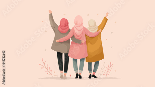 Charming Illustration of Three Muslim Women Embracing Friendship and Sisterhood