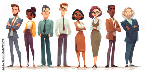 Cartoonish Diverse Professional Businesspeople Standing Together Group Character Illustration