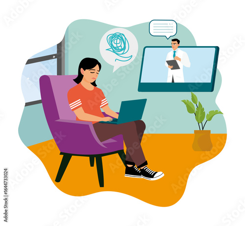 A patient's online counseling session with a doctor through digital communication.