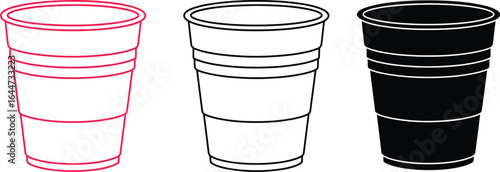 Three cups in different styles red outline and black silhouette