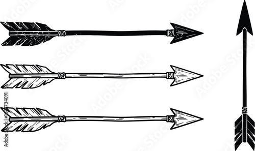 Three stylized arrows and one solid black arrow illustration