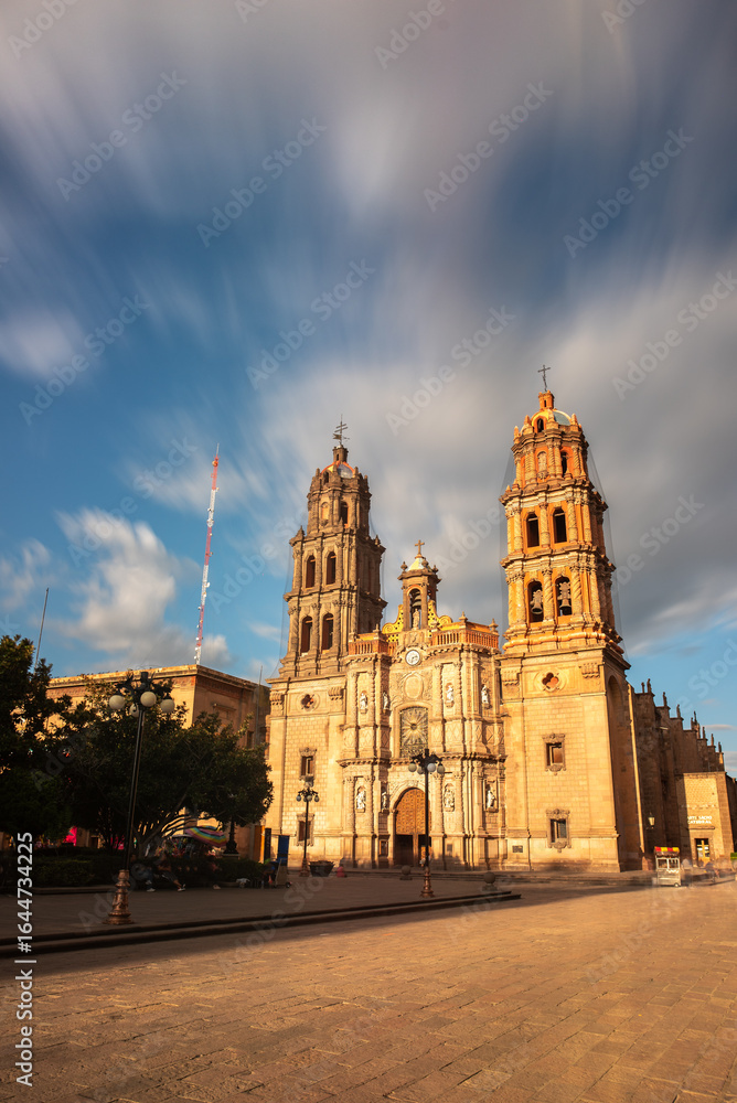 Fototapeta premium San Luis Potosi Cathedral at dawn in the historic center of the state San Luis Potosi, Mexico. Dedicated to St. Louis King of France.