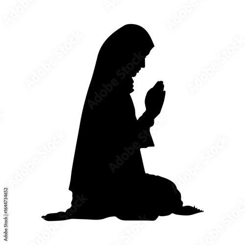 Muslim Woman Praying Silhouettes Vector Art Icons and Graphics