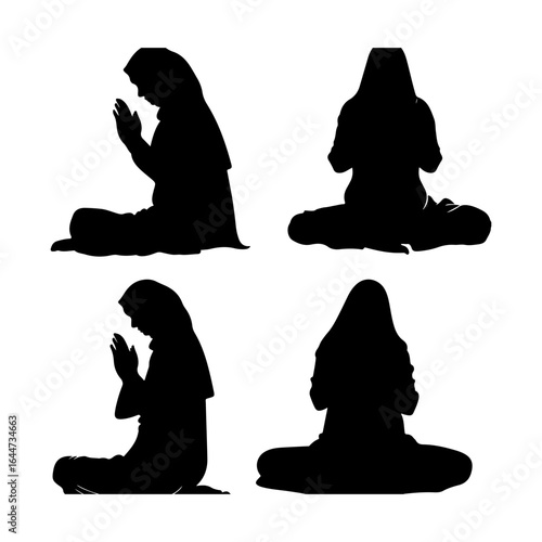 Muslim Woman Praying Silhouettes Vector Art Icons and Graphics