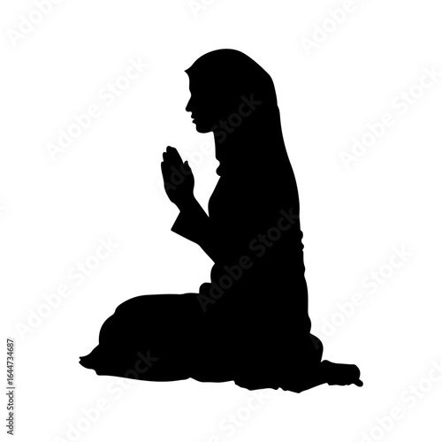 Muslim Woman Praying Silhouettes Vector Art Icons and Graphics