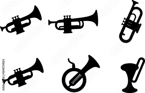 brass instruments silhouettes vector set  vector bundle