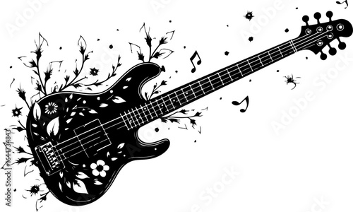 Melodic Bloom: Floral Electric Guitar Silhouette Art" vector bundle