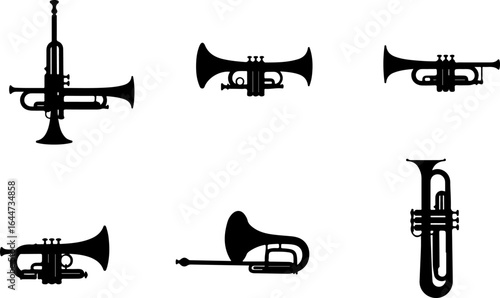 brass instruments silhouettes vector set  vector bundle