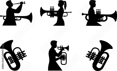 brass instruments silhouettes vector set  vector bundle