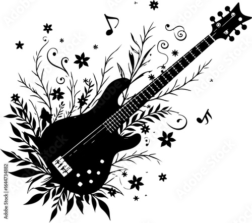 Melodic Bloom: Floral Electric Guitar Silhouette Art" vector bundle