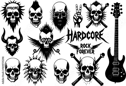 "Hardcore Metal Skull & Music Vector Collection" vector bundle