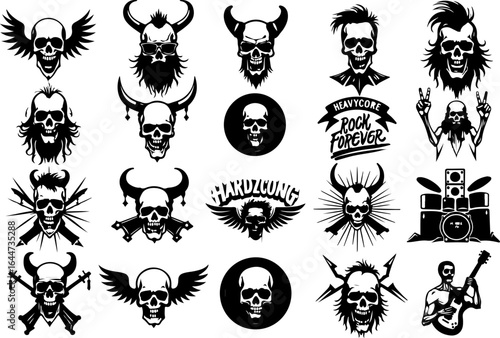 "Hardcore Metal Skull & Music Vector Collection" vector bundle