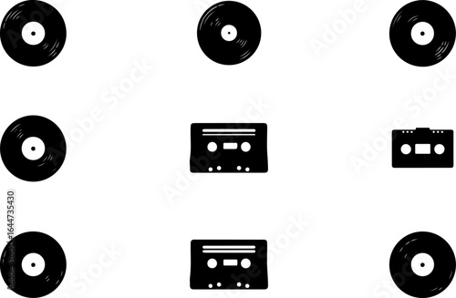 Retro Music Icons Collection – Vinyl & Cassette Silhouettes" vector bundle