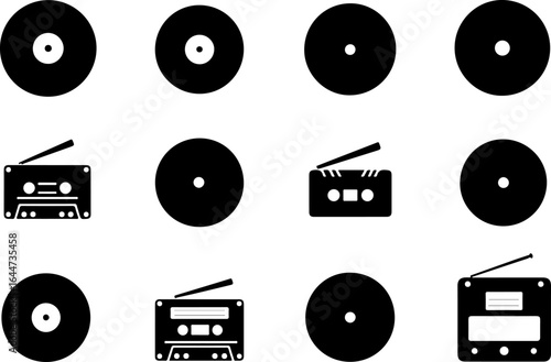 Retro Music Icons Collection – Vinyl & Cassette Silhouettes" vector bundle