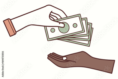 Illustration of Hand Passing Money to Another Hand, Minimalist, Diverse Colors