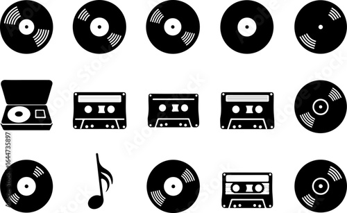 Retro Music Icons Collection – Vinyl & Cassette Silhouettes" vector bundle