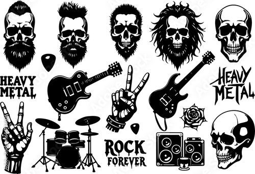 "Hardcore Metal Skull & Music Vector Collection" vector bundle