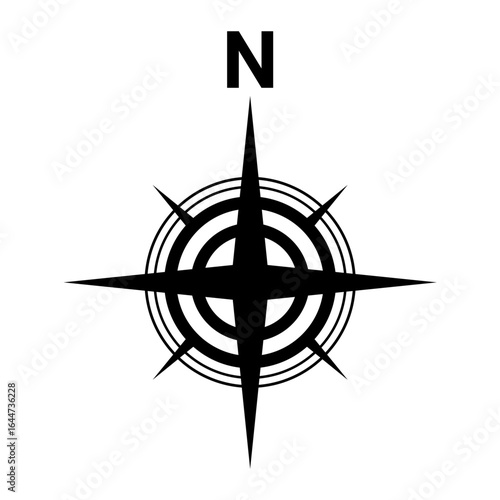 Black north symbol . Flat compass sign for map	