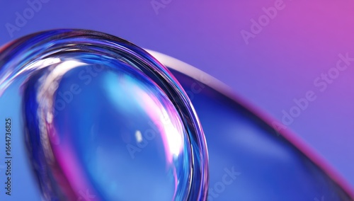 Abstract close-up of a curved glass object.  Colors shift from vibrant blue to magenta.  Optical effects create a sense of depth