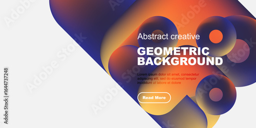 Fluid shapes, vibrant colors create modern abstract background. Text overlay invites further exploration. Simple design.