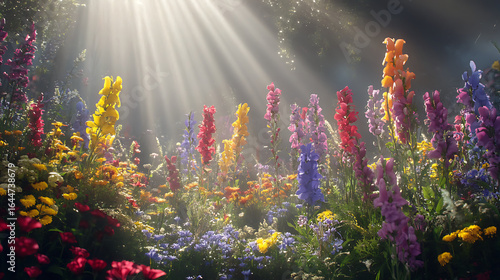 Colorful flower garden in sunlight