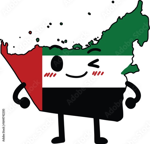United Arab Emirates map illustration with a kawaii face and expression