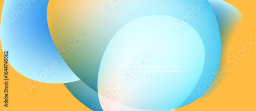 Abstract colorful background. Overlapping circles create soft gradients, blending blue, orange, green hues. Minimalist design, modern aesthetic.