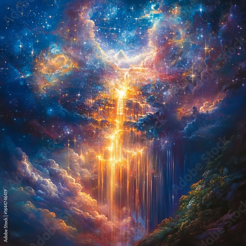 Celestial Cascade X A torrential outpour of radiant cosmic energy that floods a surreal realm epic and brilliant