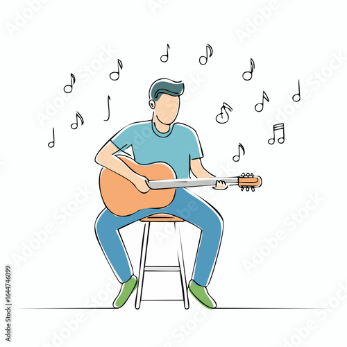 A musical performance illustrated in one continuous stroke—guitar, rhythm, and flow.