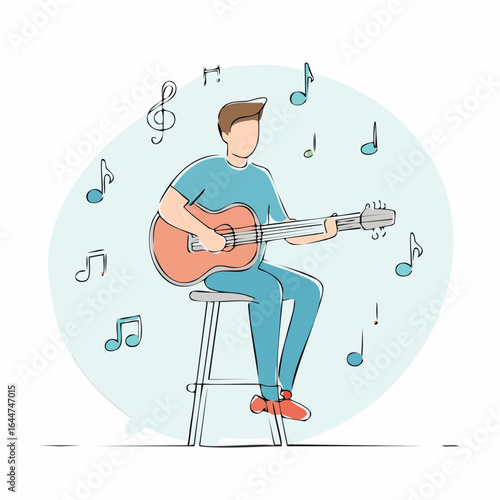 A musical performance illustrated in one continuous stroke—guitar, rhythm, and flow.