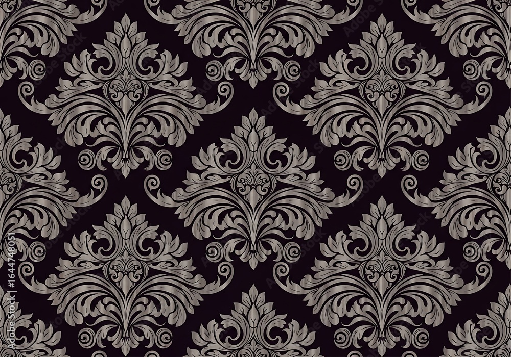 Elegant damask floral seamless pattern with intricate detailing and ornate swirls Elegant damask floral seamless pattern with intricate detailing and ornate swirls