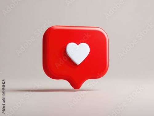 3D red social media heart icon
