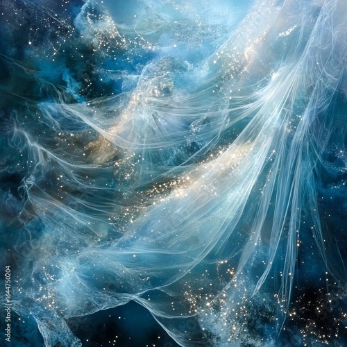 Celestial Veil VIII A gossamer veil of starlight obscuring a fantastical world beyond delicate and mysterious