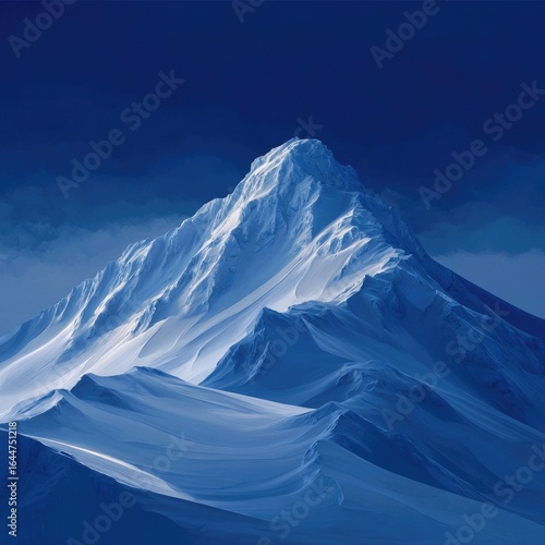 Wallpaper Mural A majestic, snow-capped peak dominates a deep blue twilight sky, its icy slopes sculpted by light and shadow, creating a serene, minimalist landscape Torontodigital.ca