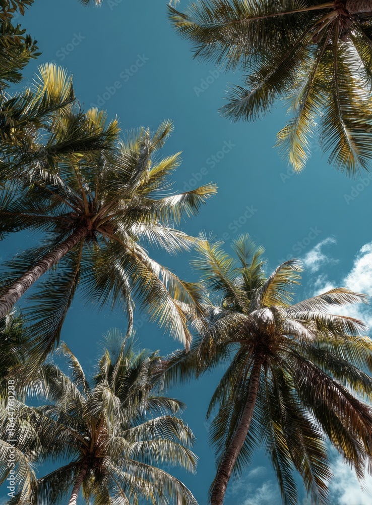 Fototapeta premium Palm trees reaching for a vibrant blue sky (1)