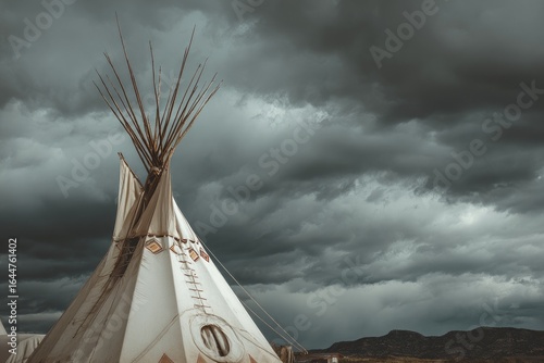 Native American Teepee under a stormy sky