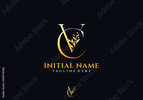 Letter CV or VC Beauty Logo with Flourish Ornament Luxury, Suitable for any Business with Initials