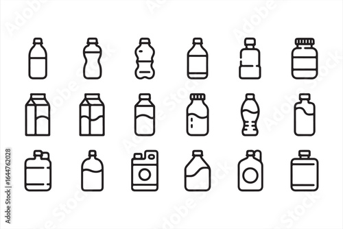 Water Bottles, Milk Cartons, and Liquid Jugs Minimalist Vector Collection